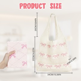 Crochet Bags for Women, Bow Aesthetic Crochet Tote Bag, Handmade Summer Beach Bag Boho Shoulder Bag for Travel, Shopping and Daily Use