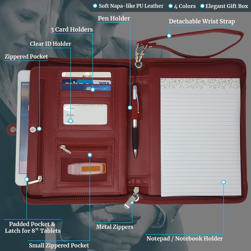 Zippered Portfolio Binder with Junior Legal 5x8 Notepad - Burgundy