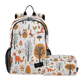 AEZODI Woodland Animals Backpack for Kids Lightweight Travel Schoolbags with Lunch Box Set, A01E23037