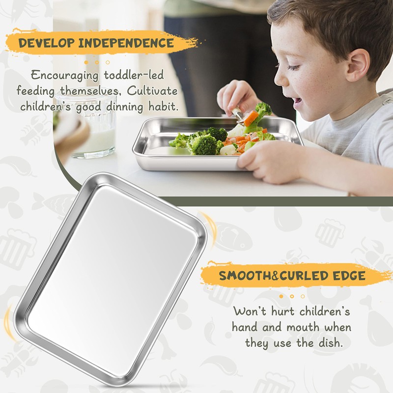 HaWare 7.3" x 5.3" x 0.8" Kids Plates, 6-Piece Stainless