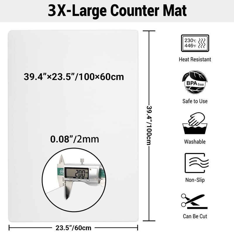 Ewen 39.4x23.5in 2mm Extra Large Silicone Mat, Thick Heat Resistant