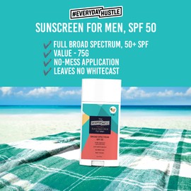 #EverydayHustle Sunscreen Stick For Men, Broad Spectrum SPF 50 Protection for Face and Body, No-Mess Application, 75g