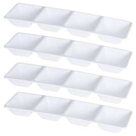 Plasticpro 4 Sectional Rectangle Plastic Disposable Serving Tray/Platter 5 X 16 White Pack of 4