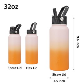 BJPKPK Insulated Water Bottles with Straw Lid, 32oz Metal Large Water Bottle with 3 Lids, Reusable Leak Proof BPA Free Thermos, Stainless Steel Canteen Water Bottle for Sports, Gym & Travel-Coral