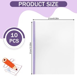 Pack of 10 Plastic Report Sleeves A4 File Folder with Slide Bar A4 Binder Sleeves A4 Report Sleeves with Clip for School Office Documents Purple