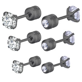 Mochity 3-5 Pairs of Earrings Set for Men and Women, Hypoallergenic Earrings, Gold Sliver Black, 316L Stainless Steel Cubic Zirconia Stud Earrings, Sleep Earring Stud Earrings 2/3/4/5/6 mm, Stainless