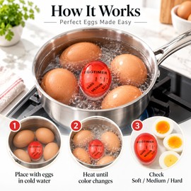 Color Changing Egg Timer – Heat-Sensitive Boiled Egg Doneness Indicator for Soft, Medium & Hard Eggs, Red
