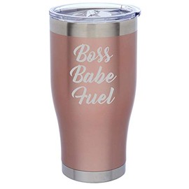 Rose Gold Double Wall Vacuum Insulated Stainless Steel Tumbler Travel Mug Boss Babe Fuel (24 oz)