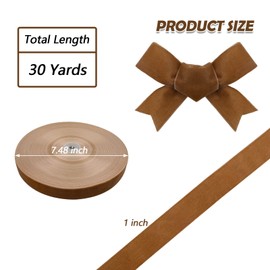 BokingOne Vintage Khaki Velvet Ribbon, 1 Inch X 30Yds Single Face Velvet Ribbon for Gift Wrapping Home Wedding Party Decorations Arts Crafts