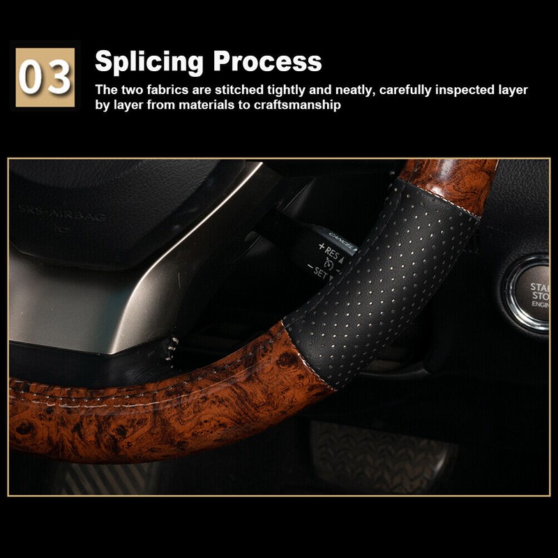XUKEY Wood Grain Steering Wheel Cover Leather Anti-Slip&Brea