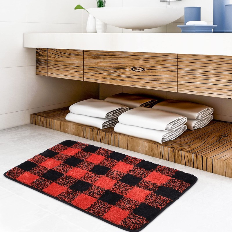 PiccoCasa Non Slip Bath Mat 50cm x 80cm, Red &