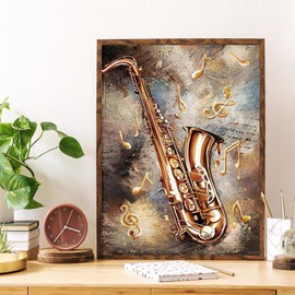 DIY 5D Diamond Painting Kits for Adults Diamond Painting Vintage Music Saxophone Musical Instruments with Music Notes for Home Decor 30x40cm/12x16 inch