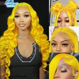 30 Inch Yellow Lace Front Wig Human Hair Body Wave Blonde Wig Human Hair Colored Lace Front Wigs Human Hair 200% Density Yellow Human Hair Lace Front Wigs pre Plucked Hair Yellow Wigs for Women