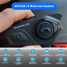 WAYXIN T2 Motorrad Headset 1pc,Intercom Motorrad Kommunikationssystem für 15 Stunden Arbeitszeit Helm Headset Motorrad Bluetooth Headset mit 100m Reichweite Headset Motorradhelm mit Gegensprechanlage