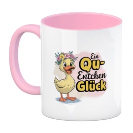 Gelbe Ente Kaffeebecher in rosa - Ein Qu-ENTCHEN Glück Lustige Tasse für Kaffeeliebhaber mit Spruch
