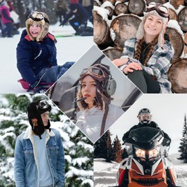 Peicees Aviator Hat with Goggles Costume for Adult Kids Vintage Pilot Hat for Men Women Winter Trapper Hat with Fur Ear Flap Pink