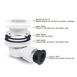 Low Profile Shower Drain Assembly with Perforated Strainer, 1.5" Side Outlet (Also Can Be Used as 2" Shower Drain by Removing Black Rubber Bushing)