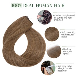 TESS Human Hair Extensions Clip in Real Hair Brown Remy 5 Pieces Straight Natural Hairpieces for Women/Girls (#06 Light Brown, 18 Inch 70g)