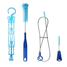 TANNOZHE Hydration Bladder Cleaning brush Set,Water Bladder Cleaning Kit 4 in 1 Flexible Long Brush for Hose, Small Brush for Bite Valve, Big Brush for Bladder& Collapsible Hanger for Drying
