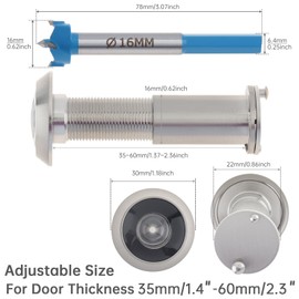 HOJLKLD Door Viewer Peephole,200 Degree Solid Brass Peep Holes for Solid Wood Door with 16mm Drill Bit, 5/8 Inch Door Eye Viewer with Privacy Cover for 1-3/8" to 2-1/4" Doors (1, Brushed Nickel)