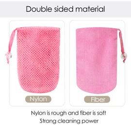 Linkidea 3 Pieces Mesh Soap Scrubber Bag, Soap Saver Bag, Soap Bag for Shower, Mesh Soap Dispenser Bag with Drawstring for Shower Bathroom (Pink, Blue, Yellow)