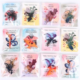 VAINECHAY Valentines Cards for Kids Classroom - 36 Sets Dragon Valentines Day Exchange Gifts with Greeting Cards & Plastic Dragon Figures for Class School Boys Girls Children