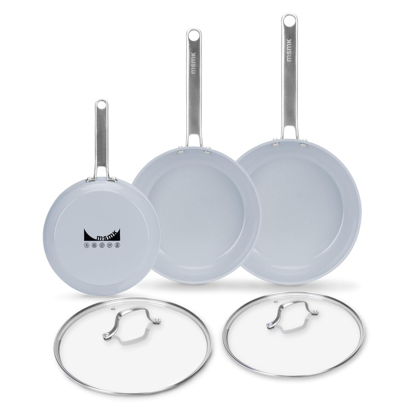 MsMk 5-Piece Ceramic Non Stick Pans Set 8, 10, 12