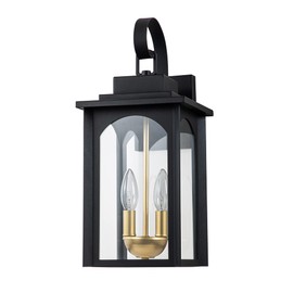OUPAVOCS Outdoor Wall Lights, Black Front Porch Lights Wall Mount, Large Outdoor Wall Sconce, Exterior Light Fixture with Gold Candelabra, Patio Wall Light Fixtures for House,Garage