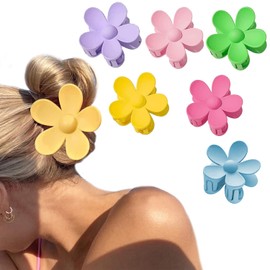 Norhogo Pack of 6 Flower Hair Clips, Large Hair Clips, Plastic Hair Claws Hair Clips, Matte Flower Shape, Non-Slip Hair Clips, Plastic Hair Claws, Hair Clips for Women (6 Colours)