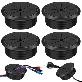 4 x 60 mm diameter plastic flexible cable grommets, cable grommets, cable feedthrough, cable feedthrough, plastic for desks, office, worktops, black