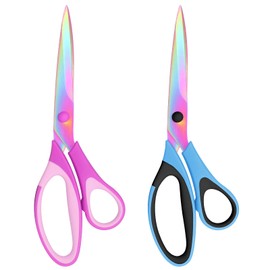 Frepxzlk Multifunctional Scissors, Colorful Titanium Stainless Steel Blades, Soft Grips, for Home, School, Office, Sewing, Fabrics, Craft Supplies, Left or Right Handed, 2-Piece Set