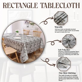 Majestic Giftware Polyester Tablecloths for Rectangle Tables | (70/108) - TC1370 Jacquard Desert Grey Print Hem Stitch Dining Table Cover | Decorative Washable Tablecloth for Kitchen, Dining