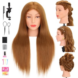 Mannequin Head Human Hair 80% Real Hair Cosmetology Mannequin Head for Braiding Styling Cutting 26-28” Doll Head with Clamp Tools (Blonde)