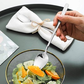 YFWOOD Sporks, 4-pack 18/10 Stainless Steel Dessert Spoons 7.4Inches Long Handle Ice Cream Spoons Salad Forks Flatware Set Reusable Fruit Appetizer Dessert Forks for Household Use or Camping