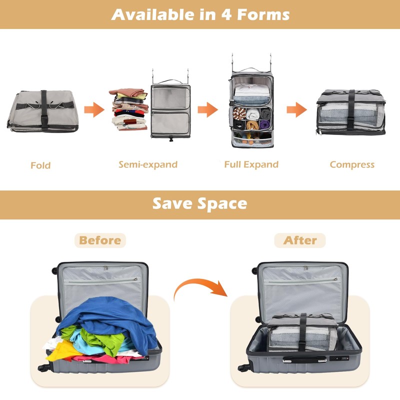 Surblue Hanging Shelves Travel Compression Packing Cube for Carry-on Luggage