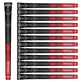Geoleap 13-Piece Cord Rubber Golf Grip Set, Hybrid Golf Club Grips, Standard/Medium, 10 Color Options (Red, Standard)