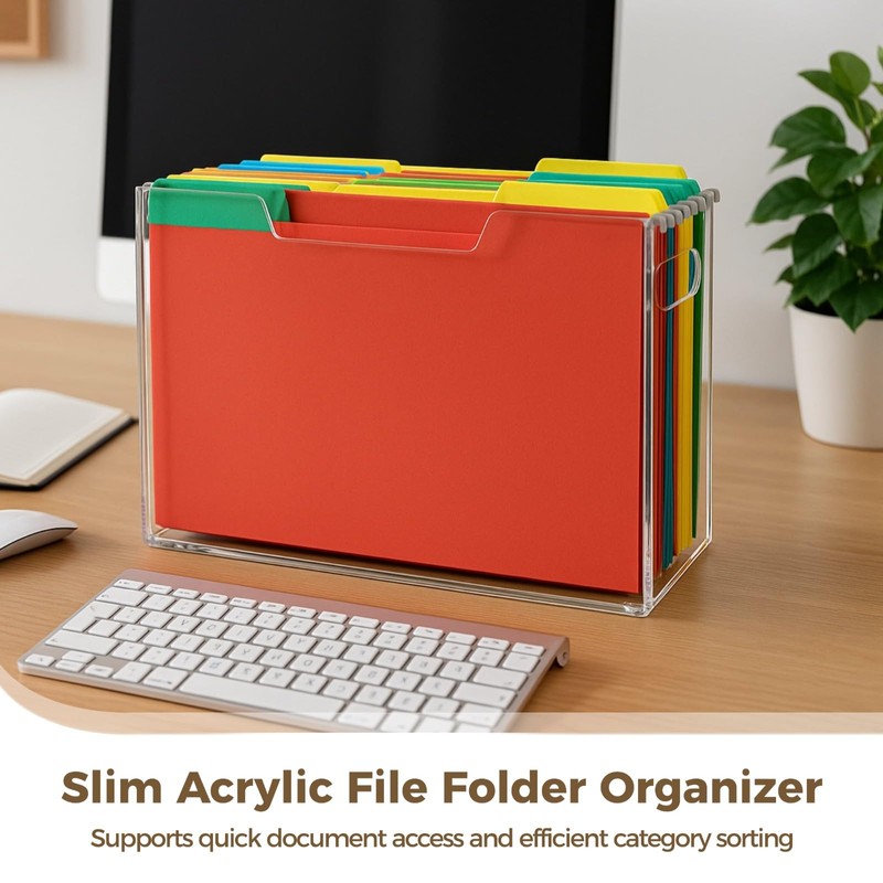 Acrylic File Folder Organizer, Clear Hanging File Organizer Box for