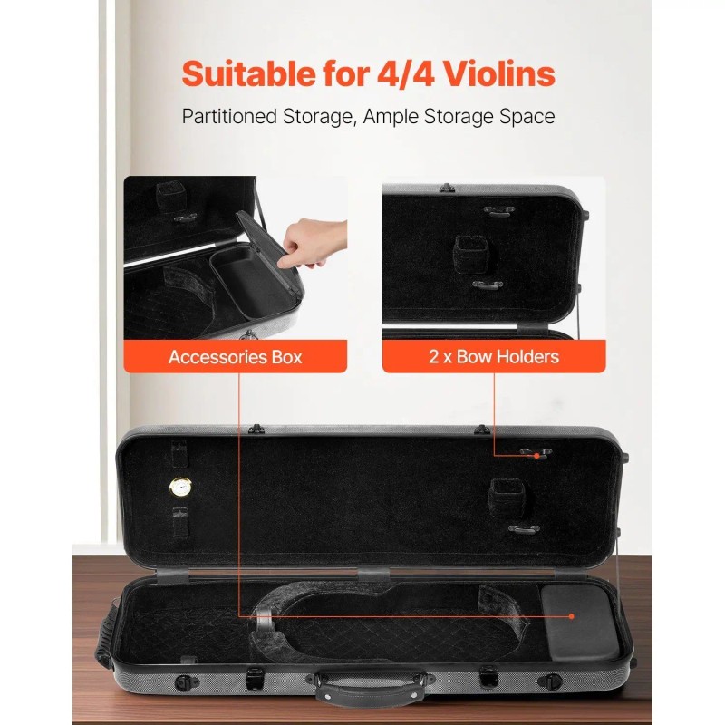 Portable 4/4 Full Size Rectangle Oblong Violin Case Composite Carbon