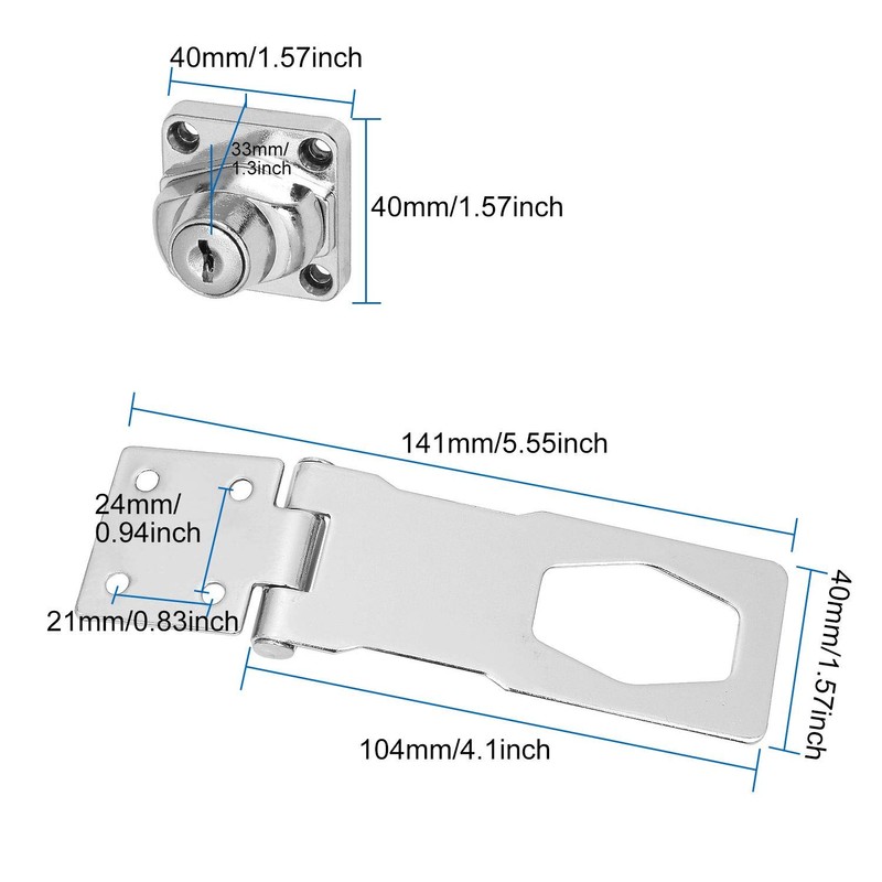 4 Pack Keyed Hasp Latch Lock 4 x 1-5/8 inch