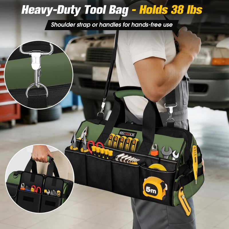 Heavy Duty Tool Bag 16-Inch - 19 Pockets Tool Organizer,