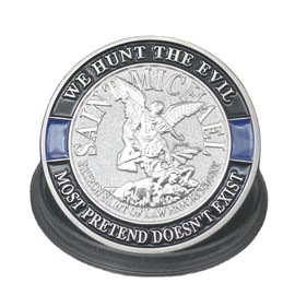Saint Michael Patron Saint of Law Enforcement Challenge Coin The Thin Blue Line Silver Plated Coins