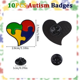 WANDIC 10 PCS Autism Awareness Pin, Heart Shaped Colorful Puzzle Pieces Badge Portable Lapel Pin Metal Autism Pin Badge for Autism Events Clothing Decor