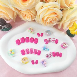 Valentine's Day Press on Nails Short Square False Nails with Heart Glitter Design Glue on Nails Rose Red Full Cover Nails Press ons Glossy Fake Nails Valentines Stick on Nails for Women 24Pcs