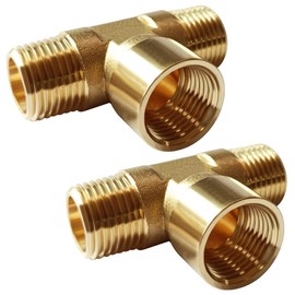 2PCS Brass Tee Pipe Fitting 1/2" NPT Male x 1/2" NPT Female x 1/2" NPT Male for Water/Oil/Gas