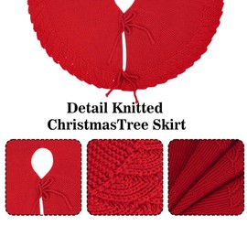 QLEKEY Red Christmas Tree Skirt, 32 Inch Mermaid Scale Wave Pattern Knitted Xmas Tree Skirt, Rustic Christmas Holiday Decoration.