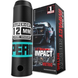 Aiourx 1/2" Drive Impact Socket, 12 mm Deep Socket, Metric, 6 Point, CR-V, for Car Repair, Loosen The Fastening Nut