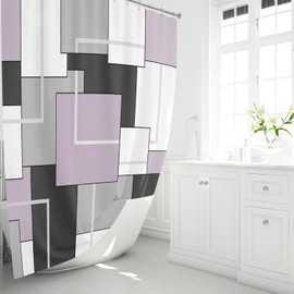 BTTN BTTN Extra Long Geometric Shower Curtain - 72 x 84 Inch Fabric Shower Curtain Set with Hooks, Weighted Hem, Water Repellent, Modern Polyester Decorative Cloth Shower Curtains for Bathroom - Lavender