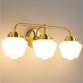 RUIYEY Bathroom Vanity Light Fixtures: 3-Lights Gold Vanity Lights Over Mirror, 17 Inch E26 60W Modern Bathroom Lighting Fixture with Milky White Glass for Bath Restroom