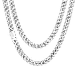 Saintda Silver Miami Cuban Link Chain Necklace for Men,925 Sterling Silver Buckle Rhodium Plating Stainless Steel Link Chains for Men Jewelry Gift for Him,8mm-20inches