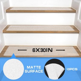 Outdoor Stair Treads Non Slip 10-Pack Clear 6" x 30" - Weather Resistant Adhesive Heavy Grip Tape - Waterproof Anti Skid Strips